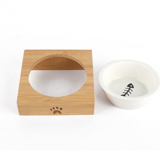 Wholesale Pet Feeder Wooden Ceramic Dog Bowls with Stand