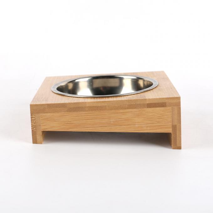 Wooden Bowl Stand Pet Feeder with Stainless Steel Bowls 1