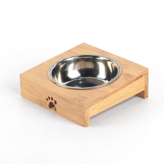 Wooden Bowl Stand Pet Feeder with Stainless Steel Bowls 0