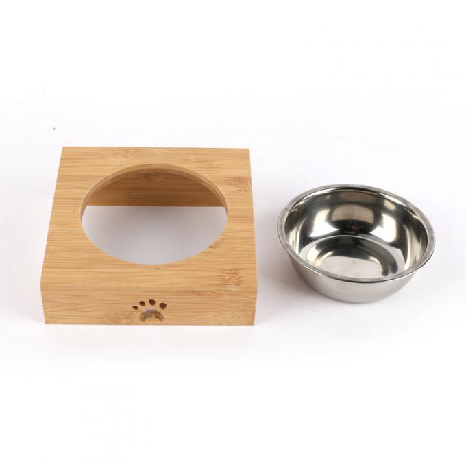 Wooden Bowl Stand Pet Feeder with Stainless Steel Bowls 2