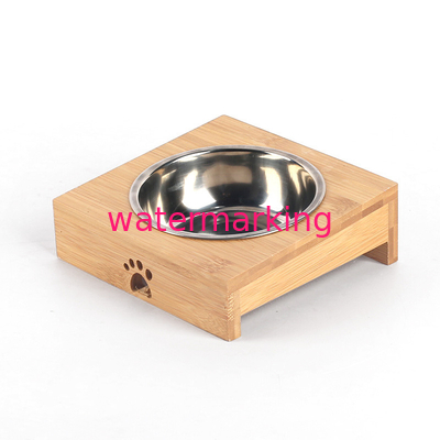 Wooden Bowl Stand Pet Feeder with Stainless Steel Bowls